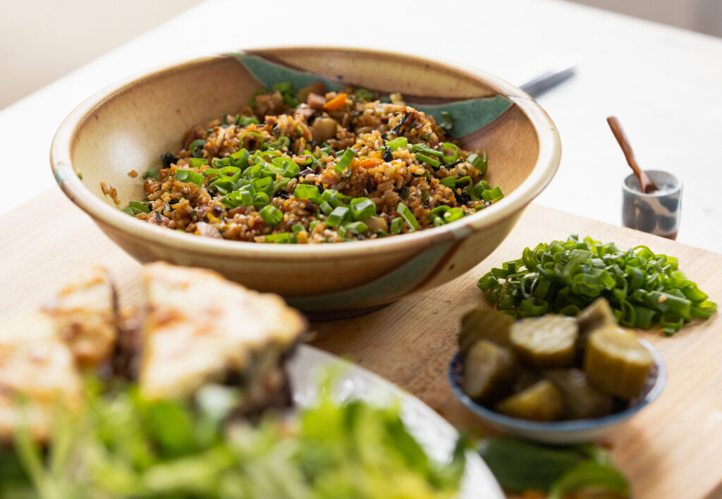 Country ham fried rice in a bowl