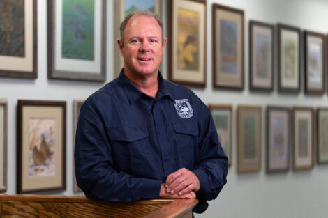 Chad Miles, Host of Kentucky Afield poses for a portrait in the Kentucky Fish and Wildlife Resources Headquarters in Frankfort , Kentucky on May 27, 2025. Photo by Breven Walker/Kentucky Educational Television.